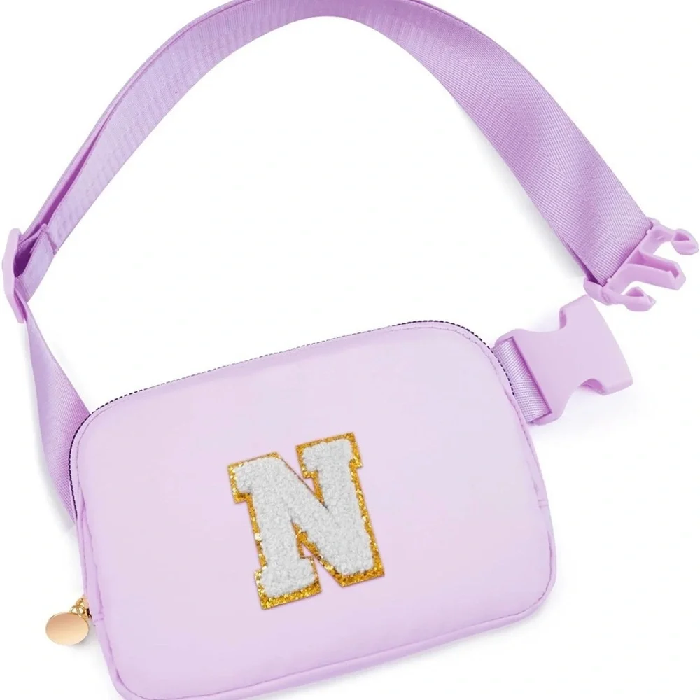 N Lavender Kids Belt Bag with Glitter Initial
